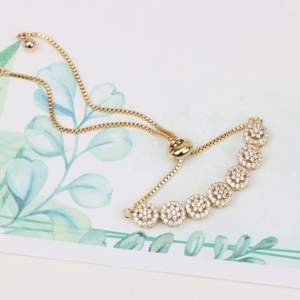 Elegant Rose Gold A-Bracelet with Round Sparkling Charm Accents, XPAB0696 - Picture 4 of 12
